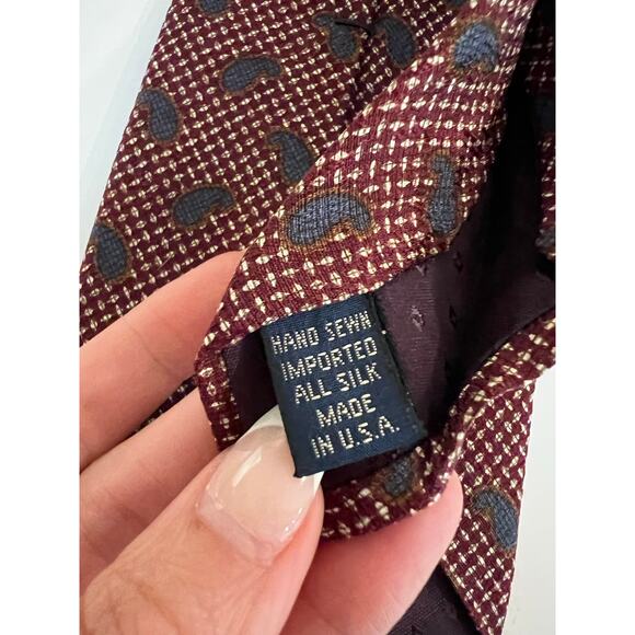 Embassy Row Men's Silk Neck Tie Hand Sewn Made in USA Brown Blue Paisley JL - Picture 5 of 8